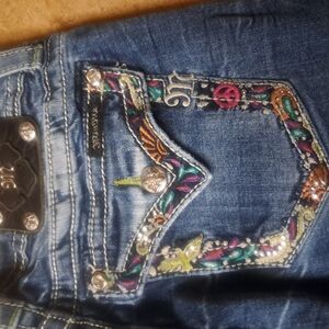 Miss Me Blue Jeans with Vibrant Embellishments